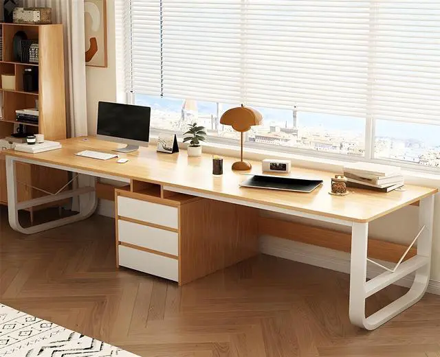 Main image of Baycheer 94 Inch Two Person Desk with 3 Drawers, Long Double Computer Desk Gaming Table Industrial Study Writing Table Workstation for Home Office, Natural