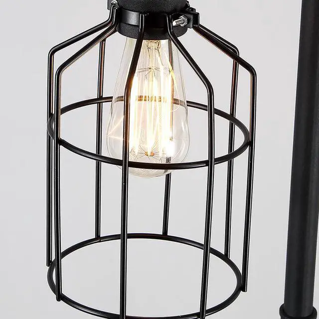 Alt view image 7 of 7 - Baycheer 60'' High Vintage  Floor Lamp for Living Room,Industrial 3-Light Tree Floor Lamp Black with Cages, Farmhouse Rustic Steampunk Pipe Tall Standing Lamp Floor Lighting for Bedroom Office