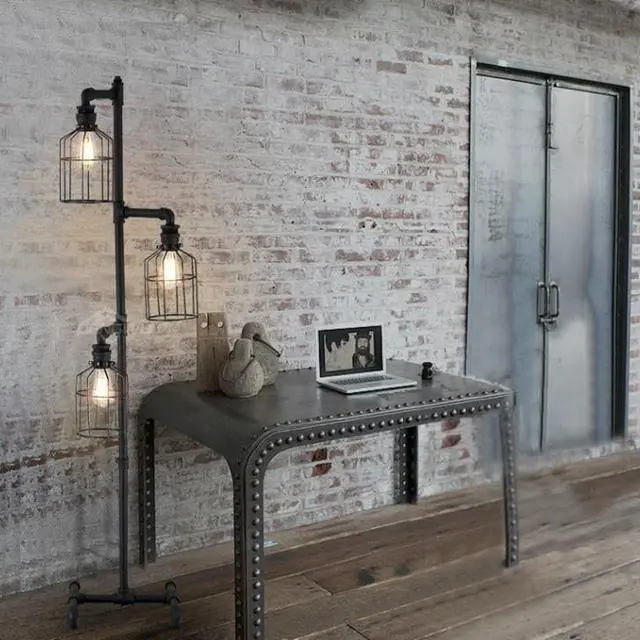 Alt view image 6 of 7 - Baycheer 60'' High Vintage  Floor Lamp for Living Room,Industrial 3-Light Tree Floor Lamp Black with Cages, Farmhouse Rustic Steampunk Pipe Tall Standing Lamp Floor Lighting for Bedroom Office