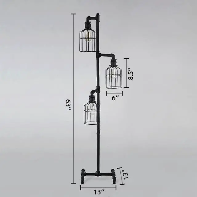 Alt view image 2 of 7 - Baycheer 60'' High Vintage  Floor Lamp for Living Room,Industrial 3-Light Tree Floor Lamp Black with Cages, Farmhouse Rustic Steampunk Pipe Tall Standing Lamp Floor Lighting for Bedroom Office