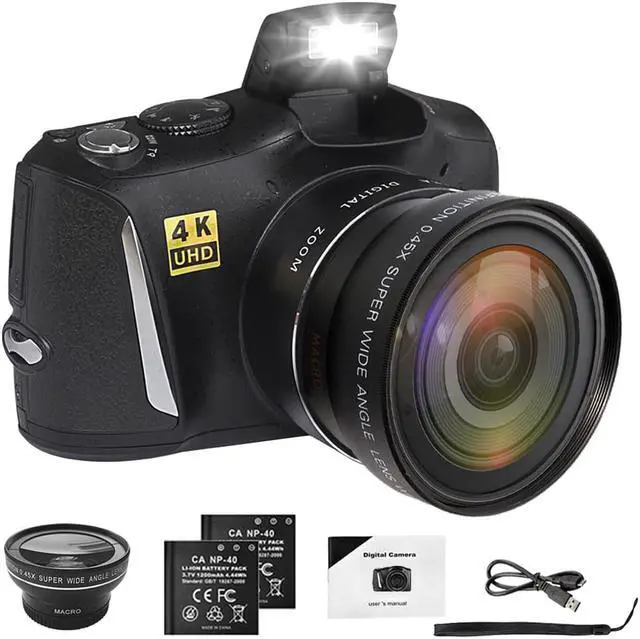 Main image of Digital Camera with Macro & Wide Angle Lens 48MP 4K Full HD Vlogging Camera for YouTube 3.0 Inch Screen Compact Camera for Beginners Teens Photography with Two Rechargeable Batteries