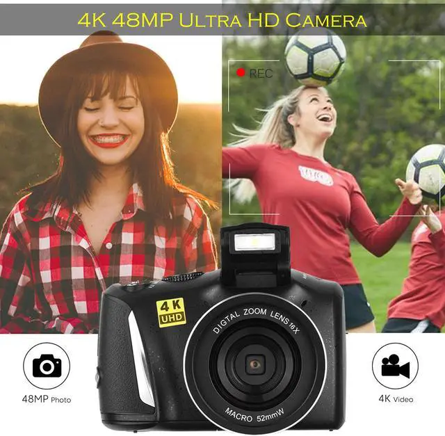 Alt view image 2 of 7 - Digital Camera with Macro & Wide Angle Lens 48MP 4K Full HD Vlogging Camera for YouTube 3.0 Inch Screen Compact Camera for Beginners Teens Photography with Two Rechargeable Batteries