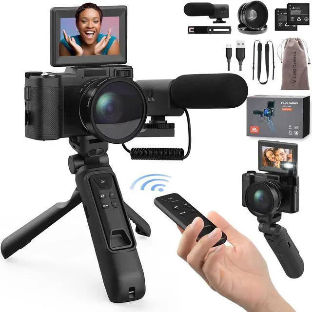 Main image of Digital Camera with Creator Accessory Kit 48MP 4K Video Camera for Vloggers Remote Control Autofocus Flip Screen Camcorder Photography Cameras with Tripod Grip, Wide-angle & Macro lens, Mic, Batteries