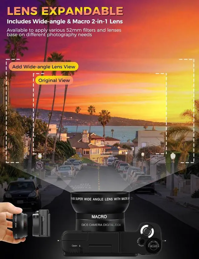 Alt view image 5 of 6 - Digital Camera with Creator Accessory Kit 48MP 4K Video Camera for Vloggers Remote Control Autofocus Flip Screen Camcorder Photography Cameras with Tripod Grip, Wide-angle & Macro lens, Mic, Batteries