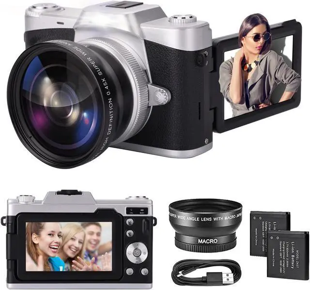 Main image of novzzovaz Digital Camera with 3'' Flip Screen 16X Digital Zoom Compact Point and Shoot Camera for Kids, Beginners, 4K Vlogging Camera with 2 Batteries