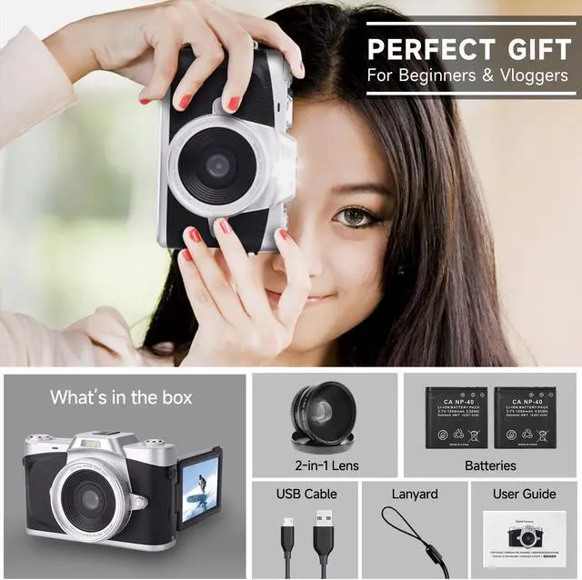 Alt view image 6 of 6 - novzzovaz Digital Camera with 3'' Flip Screen 16X Digital Zoom Compact Point and Shoot Camera for Kids, Beginners, 4K Vlogging Camera with 2 Batteries