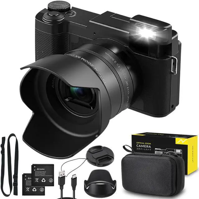 Main image of novzzovz 5K Digital Camera, 5X Optical Zoom Cameras for Photography & Video, 64MP Autofocus Vlogging Cameras for Youtube, Flip Screen Camera for Beginners with Carring Bag Case, Lens Hood, Batteries