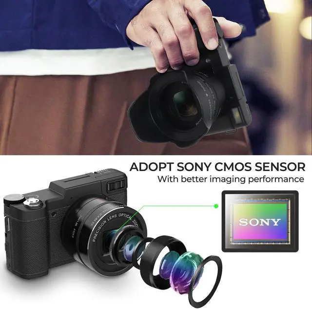 Alt view image 5 of 6 - novzzovz 5K Digital Camera, 5X Optical Zoom Cameras for Photography & Video, 64MP Autofocus Vlogging Cameras for Youtube, Flip Screen Camera for Beginners with Carring Bag Case, Lens Hood, Batteries