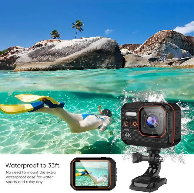 Alt view image 3 of 7 - Action Camera 4K WiFi Sports Camera IPX8 33FT Waterproof Camera 170° Wide Angle 16MP Underwater Camera with Remote Control Accessories Kit and Carrying Case