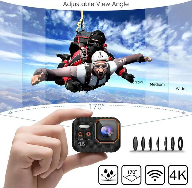Alt view image 6 of 7 - Action Camera 4K WiFi Sports Camera IPX8 33FT Waterproof Camera 170° Wide Angle 16MP Underwater Camera with Remote Control Accessories Kit and Carrying Case