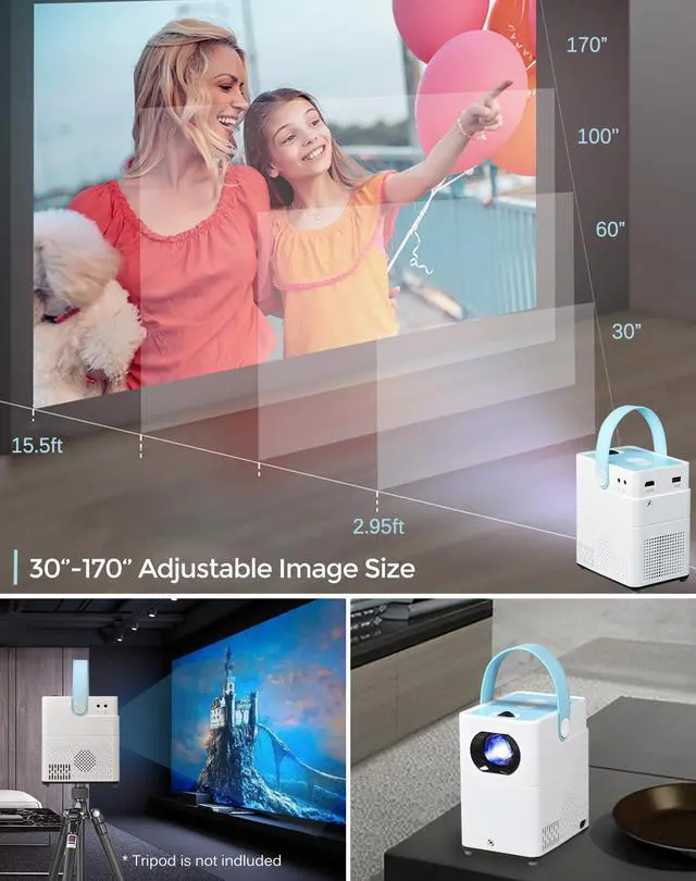 Alt view image 2 of 7 - Portable Projector 1080P PHD Home Projector Video 720P Small Projector for TV Stick/Laptops/PC/HDMI/USB