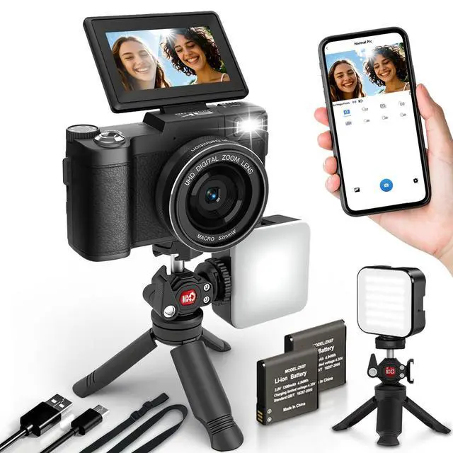 Main image of 5K Digital Camera for Photography 64MP WiFi Vlogging Camera for YouTube Auto-Focus Video Camera with Flip Screen Compact Digital Cameras with Batteries, Selfie Light, Desktop Tripod
