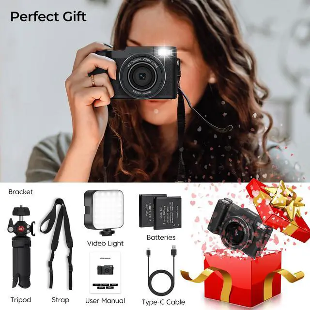 Alt view image 7 of 7 - 5K Digital Camera for Photography 64MP WiFi Vlogging Camera for YouTube Auto-Focus Video Camera with Flip Screen Compact Digital Cameras with Batteries, Selfie Light, Desktop Tripod