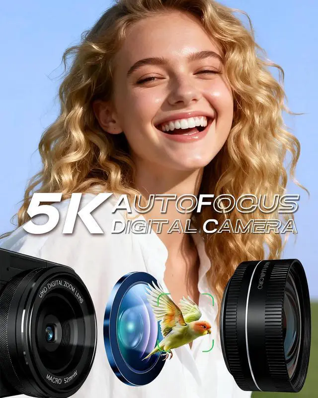Alt view image 2 of 7 - 5K Digital Camera with WiFi 4K Vlogging Camera for Photography 64MP with Flip Screen Video Camera for Photography with Wide-angle Lens, Batteries