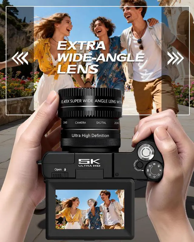 Alt view image 3 of 7 - 5K Digital Camera with WiFi 4K Vlogging Camera for Photography 64MP with Flip Screen Video Camera for Photography with Wide-angle Lens, Batteries
