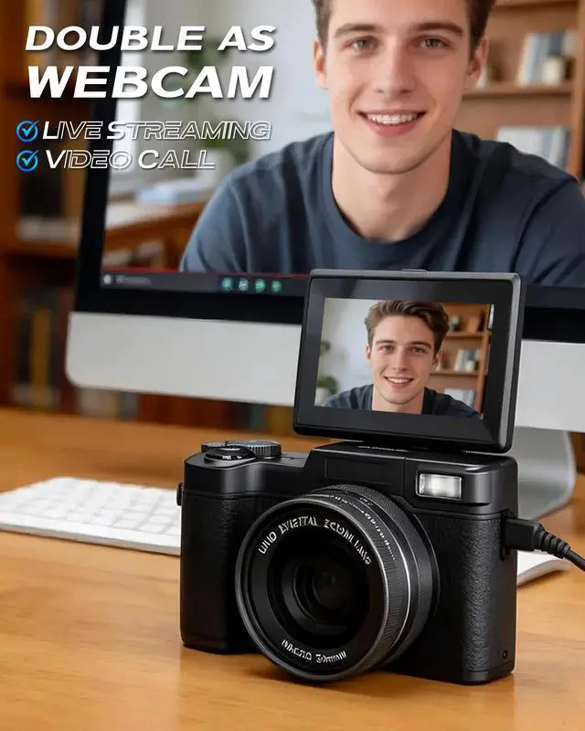 Alt view image 5 of 7 - 5K Digital Camera with WiFi 4K Vlogging Camera for Photography 64MP with Flip Screen Video Camera for Photography with Wide-angle Lens, Batteries