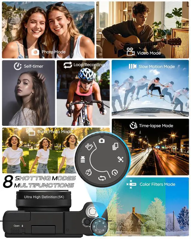 Alt view image 6 of 7 - 5K Digital Camera with WiFi 4K Vlogging Camera for Photography 64MP with Flip Screen Video Camera for Photography with Wide-angle Lens, Batteries