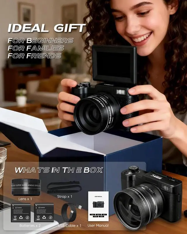 Alt view image 7 of 7 - 5K Digital Camera with WiFi 4K Vlogging Camera for Photography 64MP with Flip Screen Video Camera for Photography with Wide-angle Lens, Batteries
