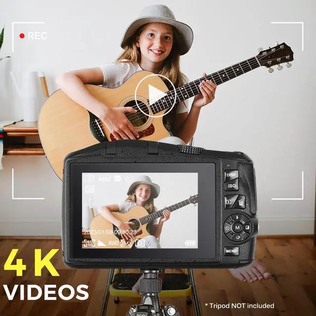 Alt view image 3 of 7 - Digital Camera 4K for Photography 48MP Vlogging Camera for YouTube Vloggers Gifts for Beginners Teens with Rechargeable Battery