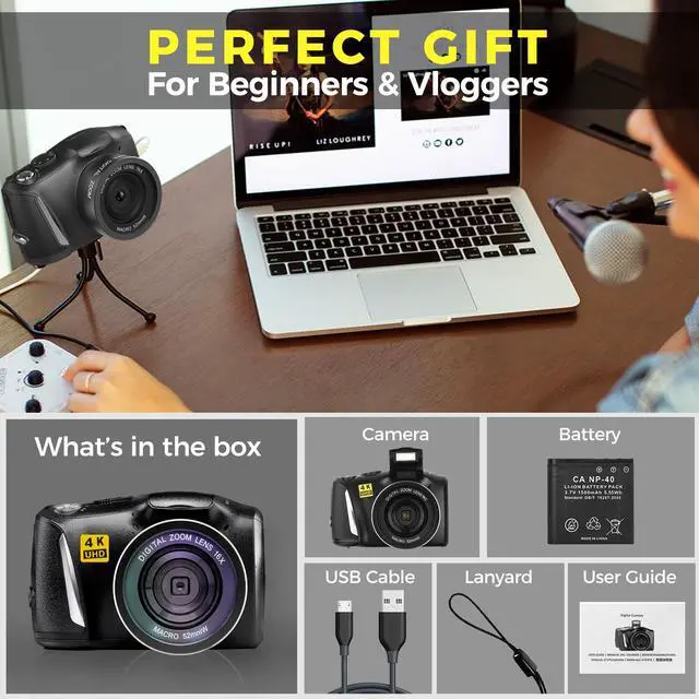 Alt view image 7 of 7 - Digital Camera 4K for Photography 48MP Vlogging Camera for YouTube Vloggers Gifts for Beginners Teens with Rechargeable Battery