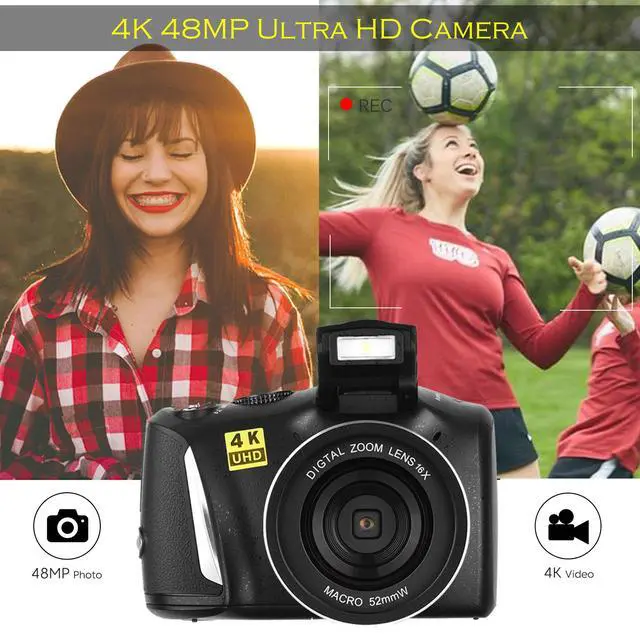 Alt view image 2 of 7 - Digital Camera 4K 48MP Vlogging Camera for YouTube, 3.0 Inch Screen, Compact Camera for Beginners Photography with Rechargeable Battery, Webcam Function, Slow Motion, Time-lapse