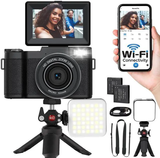 Main image of 5K Digital Camera with WiFi 64MP Vlogging Camera for YouTube, Autofocus, Flip Screen, Webcam Function, Photography cameras for beginners with Selfie Light, Mini Tripod, Batteries