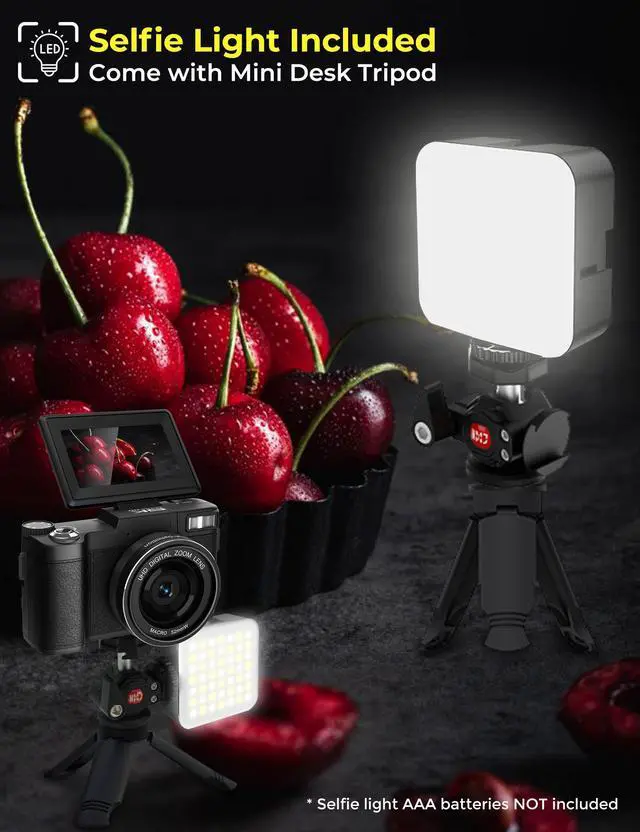 Alt view image 4 of 7 - 5K Digital Camera with WiFi 64MP Vlogging Camera for YouTube, Autofocus, Flip Screen, Webcam Function, Photography cameras for beginners with Selfie Light, Mini Tripod, Batteries