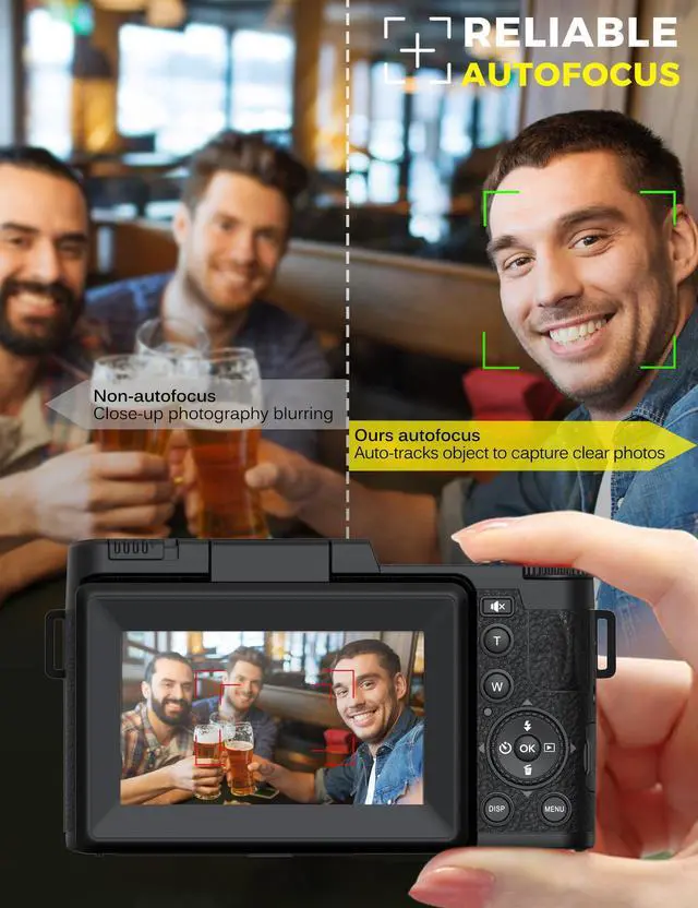 Alt view image 5 of 7 - 5K Digital Camera with WiFi 64MP Vlogging Camera for YouTube, Autofocus, Flip Screen, Webcam Function, Photography cameras for beginners with Selfie Light, Mini Tripod, Batteries