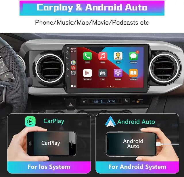 Alt view image 3 of 7 - CarPlay Radio Stereo for Toyota Tacoma 2016 2017 2018 2019 2020 2021 Android 12 Touch Screen Head Unit Wired Andriod Auto Bluetooth GPS Navigation