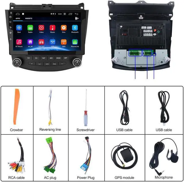 Alt view image 7 of 7 - Car Radio Stereo 10 inch Touch Screen Head Unit for Honda Accord 7th 2003 2004 2005 2006 2007 with Apple CarPlay Andriod Auto