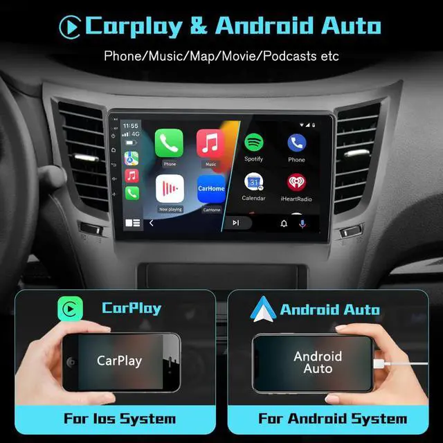 Alt view image 3 of 7 - Android 12 Car Stereo Radio for Subaru Outback Legacy 2009-2014, 10" Touchscreen Wireless Carplay Android Auto Media Radio WiFi Bluetooth GPS Navigation FM/RDS, 2G +32G