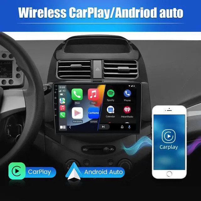 Alt view image 3 of 7 - Car Radio Stereo for Chevy Spark 2013 2014 2015 with Wireless Android Auto Apple Carplay 2G+32G 9 inch Android 12 Touch Screen with SWC WiFi GPS Navigation DSP Bluetooth