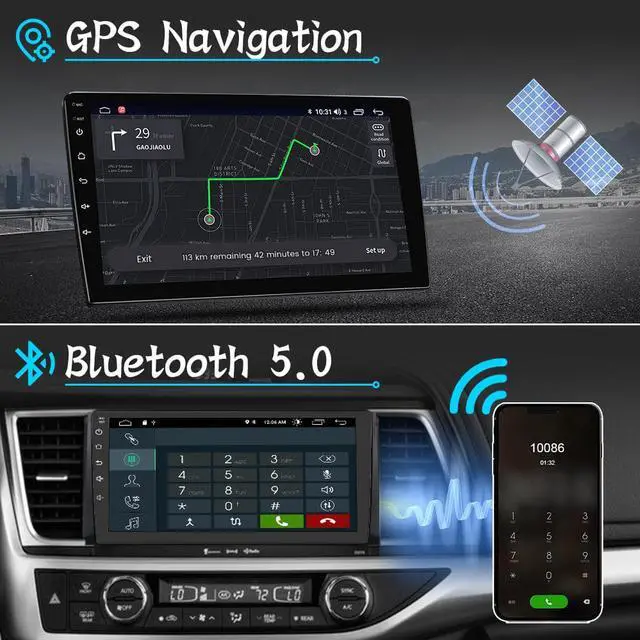 Alt view image 5 of 7 - Android 12  [2GB+32GB] Car Radio Compatible for Toyota Highlander 2014-2019, 10 Inch Touch Screen with GPS/FM/WiFi/USB, Support SWC/Wired Carplay Android Auto