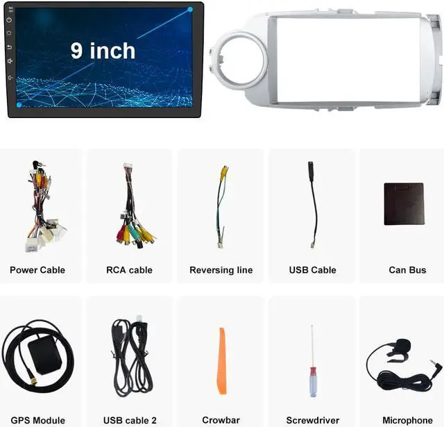 Alt view image 7 of 7 - Car Radio Stereo Android 12 for Toyota Yaris 2011 2012 2013 2014 9 inch Touch Screen with Apple CarPlay Andriod Auto and WiFi GPS Navigation DSP Bluetooth