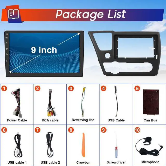 Alt view image 7 of 7 - Car Radio Stereo for Honda Civic 2013 2014 2015 Android 12 2G+32G Touch Screen Multimedia Radio Built in Apple Carplay Andriod Auto, Support Mirroring GPS Navigation Steering Wheel Control