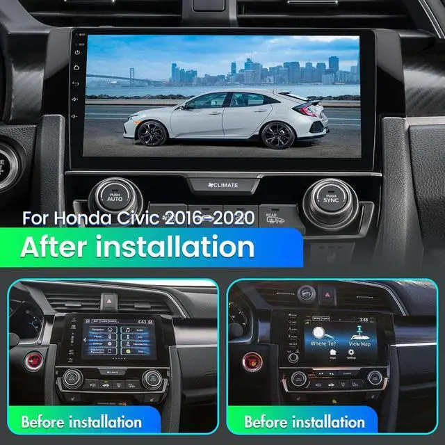 Alt view image 2 of 7 - Car Radio Stereo for Honda Civic 2016-2020, Android Radio Touch Screen Media Built in Wireless Apple Carplay Andriod Auto 2G +32G Support GPS Navigation Steering Wheel Control Split Screen