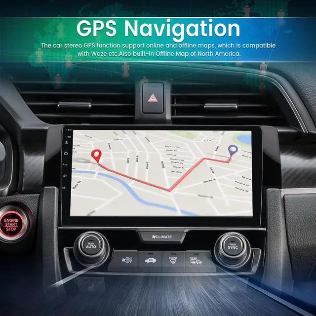 Alt view image 4 of 7 - Car Radio Stereo for Honda Civic 2016-2020, Android Radio Touch Screen Media Built in Wireless Apple Carplay Andriod Auto 2G +32G Support GPS Navigation Steering Wheel Control Split Screen
