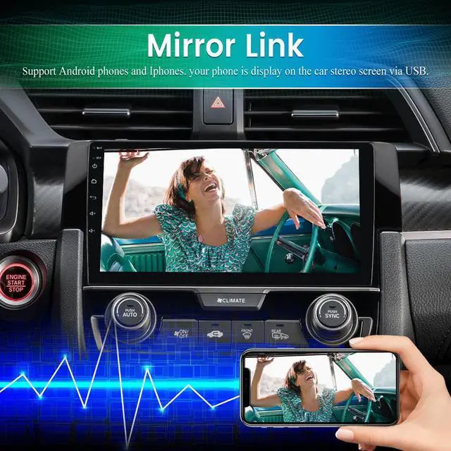 Alt view image 5 of 7 - Car Radio Stereo for Honda Civic 2016-2020, Android Radio Touch Screen Media Built in Wireless Apple Carplay Andriod Auto 2G +32G Support GPS Navigation Steering Wheel Control Split Screen
