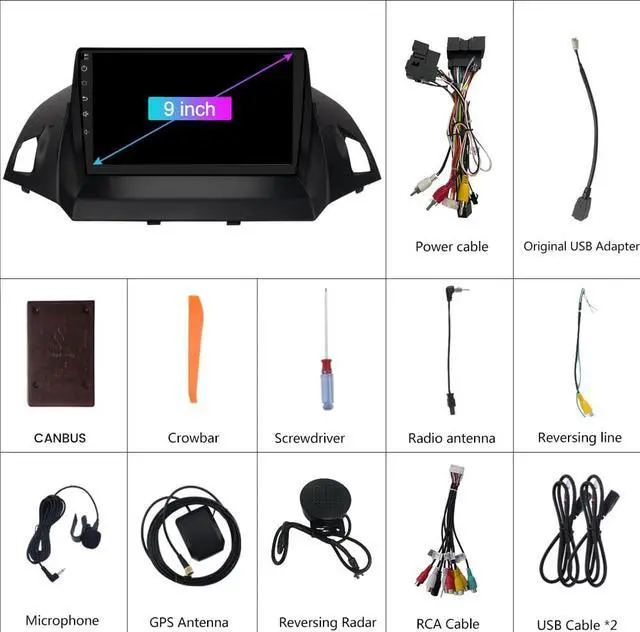 Alt view image 6 of 6 - Android 12 [2GB+32GB] Car Radio Compatible for Ford Escape 2013-2016 9 Inch Touch Screen with GPS/FM/WiFi/USB, Support SWC, Wireless Carplay/Wired Android Auto