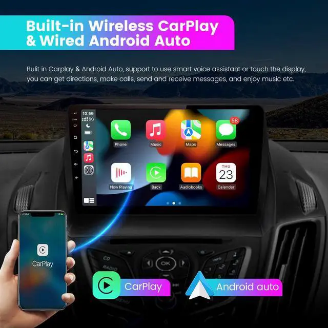 Alt view image 5 of 6 - Android 12 [2GB+32GB] Car Radio Compatible for Ford Escape 2013-2016 9 Inch Touch Screen with GPS/FM/WiFi/USB, Support SWC, Wireless Carplay/Wired Android Auto