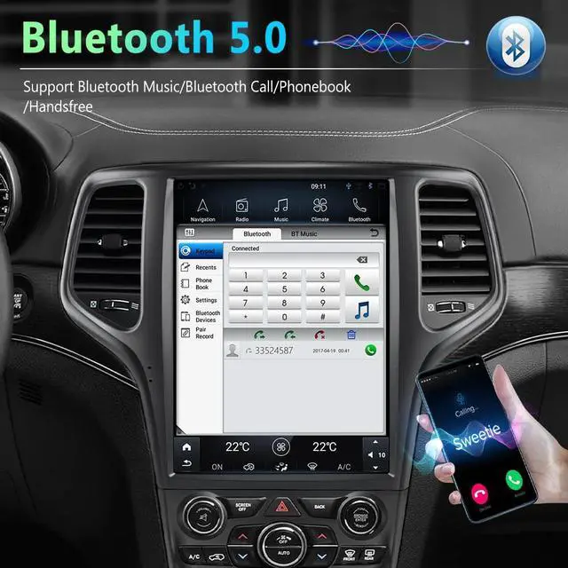 Alt view image 2 of 7 - Car Stereo Android 10 for Jeep Grand Cherokee 2014-2021, 12 inch Tesla Style Touch Screen Radio 4G ROM 64G RAM Built in Carplay Android Auto, Support WiFi/Bluetooth/SWC/Navigation/HDMI Output