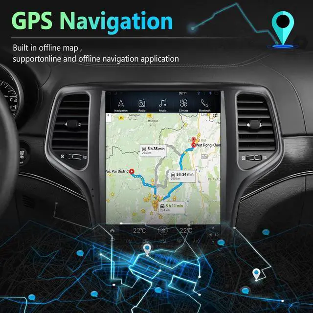 Alt view image 4 of 7 - Car Stereo Android 10 for Jeep Grand Cherokee 2014-2021, 12 inch Tesla Style Touch Screen Radio 4G ROM 64G RAM Built in Carplay Android Auto, Support WiFi/Bluetooth/SWC/Navigation/HDMI Output
