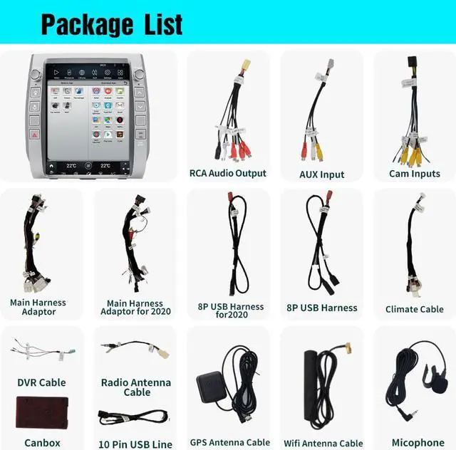 Alt view image 7 of 7 - Car Stereo Android 10 for Toyota Tundra 2014-2020, 4+64GB 12 Inch Touch Screen Head Unit CarPlay Android Auto Media Player Support Bluetooth WiFi GPS Navigation