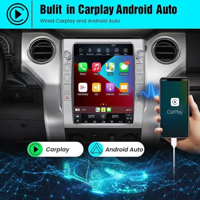 Alt view image 5 of 7 - Car Stereo Android 10 for Toyota Tundra 2014-2020, 4+64GB 12 Inch Touch Screen Head Unit CarPlay Android Auto Media Player Support Bluetooth WiFi GPS Navigation