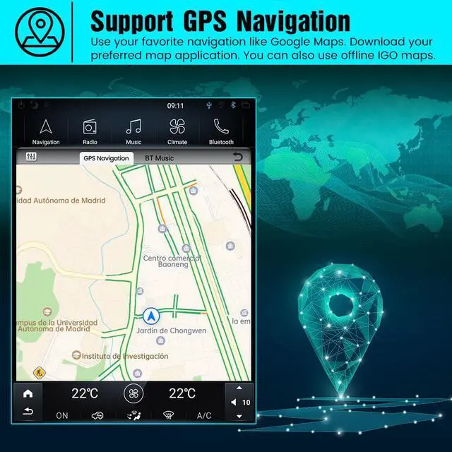 Alt view image 4 of 7 - Car Stereo Android 10 for Toyota Tundra 2014-2020, 4+64GB 12 Inch Touch Screen Head Unit CarPlay Android Auto Media Player Support Bluetooth WiFi GPS Navigation