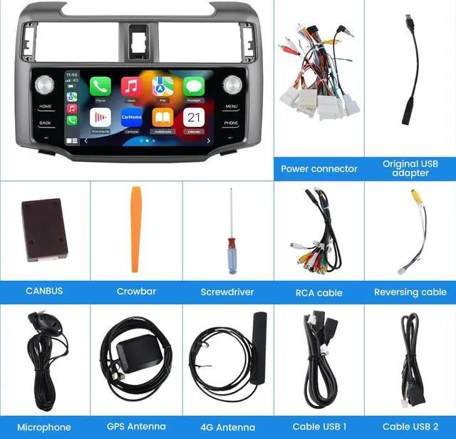Alt view image 7 of 7 - Car Radio Stereo Andriod 11 for Toyota 4runner 2010-2019 Head Unit 4G RAM 64G ROM with Wireless Apple CarPlay Andriod Auto