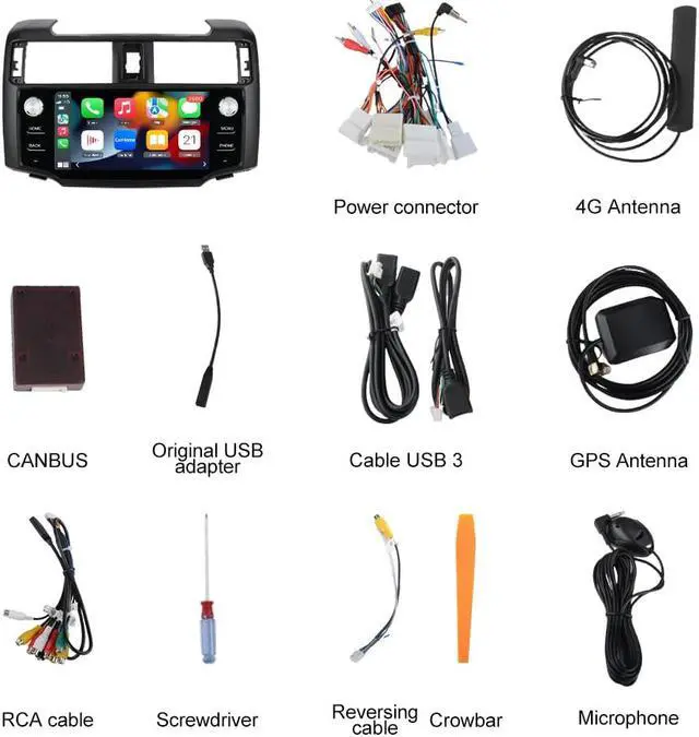 Alt view image 7 of 7 - Car Radio Stereo for Toyota 4runner 2010-2019 4G RAM 64G ROM with Wireless Apple CarPlay Andriod Auto