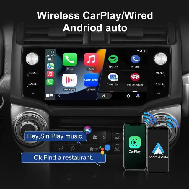 Alt view image 3 of 7 - Car Radio Stereo for Toyota 4runner 2010-2019 4G RAM 64G ROM with Wireless Apple CarPlay Andriod Auto