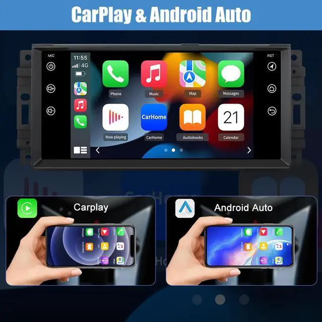 Alt view image 3 of 7 - Car Radio Stereo for Jeep Wrangler JK Grand Cherokee Chrysler Dodge Replacement, Touch Screen Head Unit Bulit in Carplay Andriod Auto 2G Ram 32G ROM