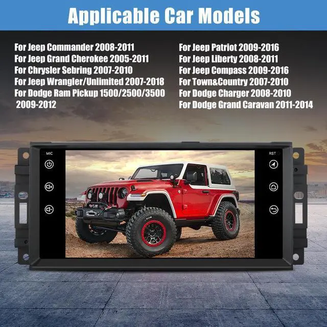 Alt view image 2 of 7 - Car Radio Stereo for Jeep Wrangler JK Grand Cherokee Chrysler Dodge Replacement, Touch Screen Head Unit Bulit in Carplay Andriod Auto 2G Ram 32G ROM
